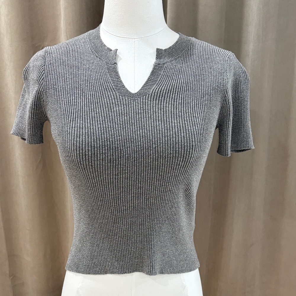 SHEIN Gray Ribbed Knit Tunic Top